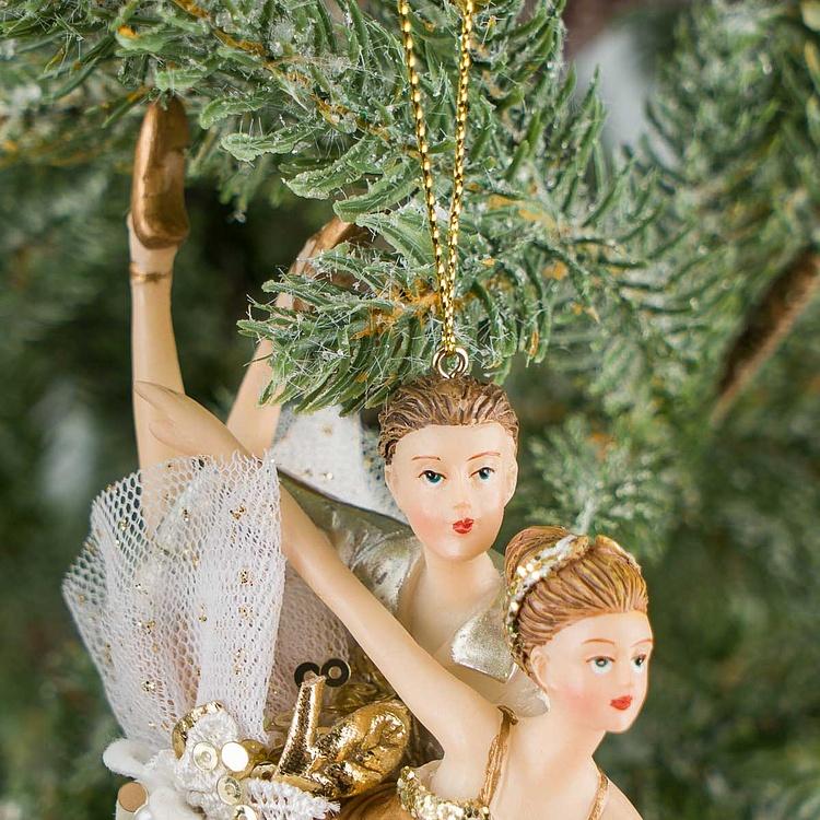 Ёлочная игрушка Балетная пара Tulle Pearl Ballet Couple White Gold 15 cm