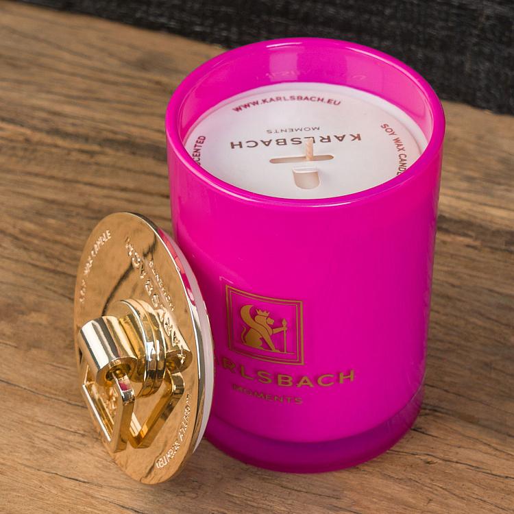 Аромасвеча в пурпурном стакане с золотой крышкой Французский можжевельник и лаванда Aroma Candle In Cyclamen Glass With Gold Lid French Juniper And Lavender