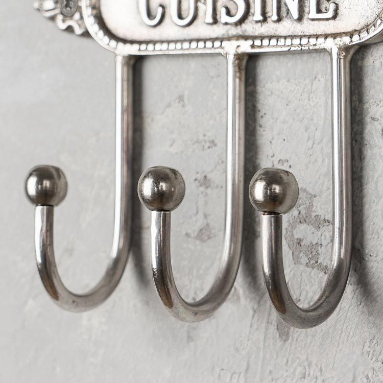 Трёхместная настенная вешалка Винтажная кухня Cuisine Triple Hook Silver Patina