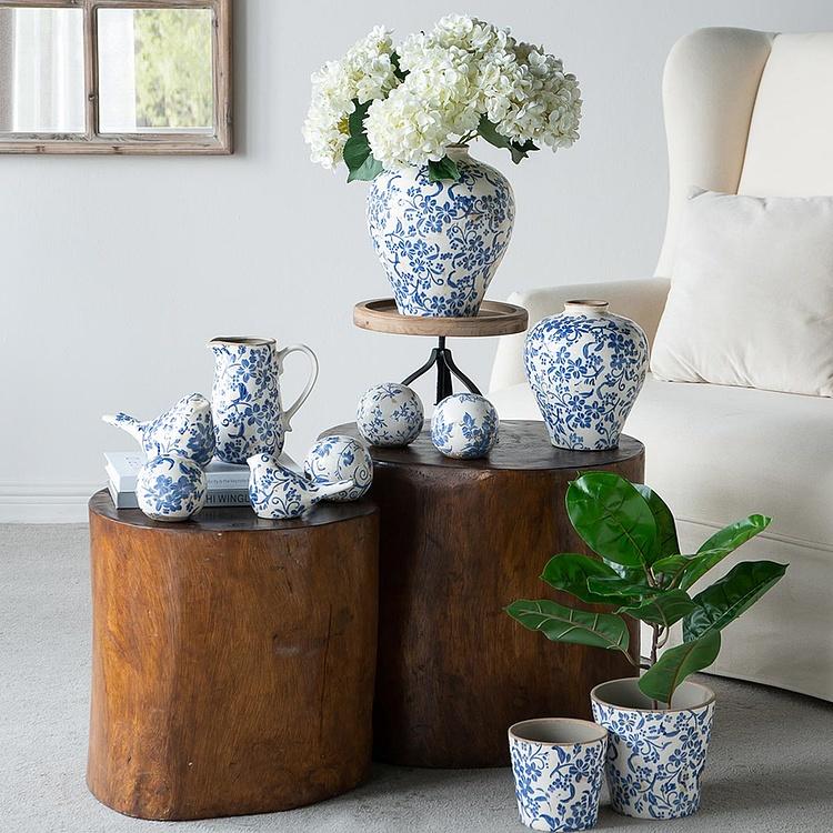 Ваза с синей цветочной росписью Ceramic Vase Blue Painted