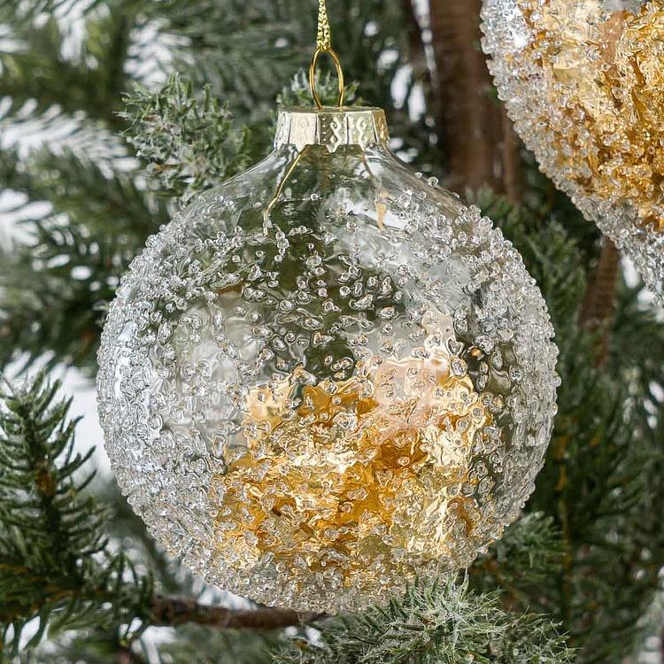 Набор из трёх стеклянных ёлочных игрушек с золотой фольгой внутри Set Of 3 Glass Crush Foil Ball Clear Gold 8 cm