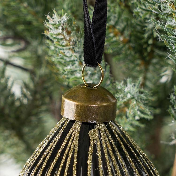 Ёлочная игрушка в форме Чёрной многогранной шишки Polygonal Cone Ball Black 15 cm