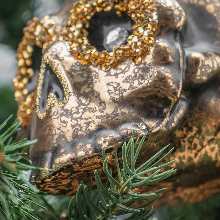 Ёлочная игрушка Золотой череп Glass Antique Jewel Skull Gold/Black 11 cm