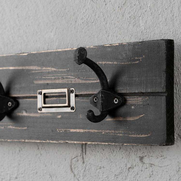 Пятиместная настенная вешалка из состаренного дерева Coat Hanger Black Patina With 5 Hooks