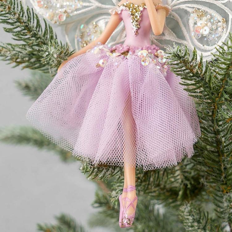Набор из трёх ёлочных игрушек Крылатые феи в тюлевых платьях Set Of 3 Tulle Big Wing Fairies White Purple 19 cm
