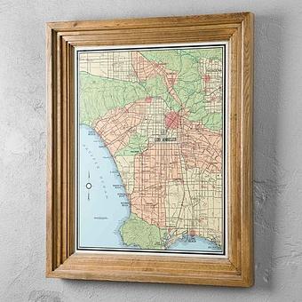 Classic Map Los Angeles, Weathered Oak