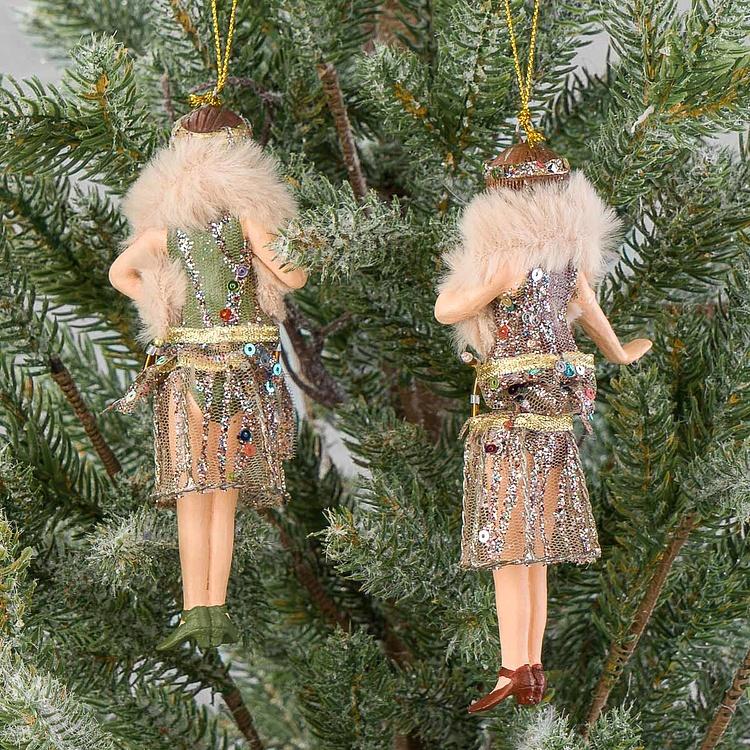 Набор из двух ёлочных игрушек Ар-деко флэпперы Set Of 2 Art Deco Flapper Girls Burgundy 14,5 cm
