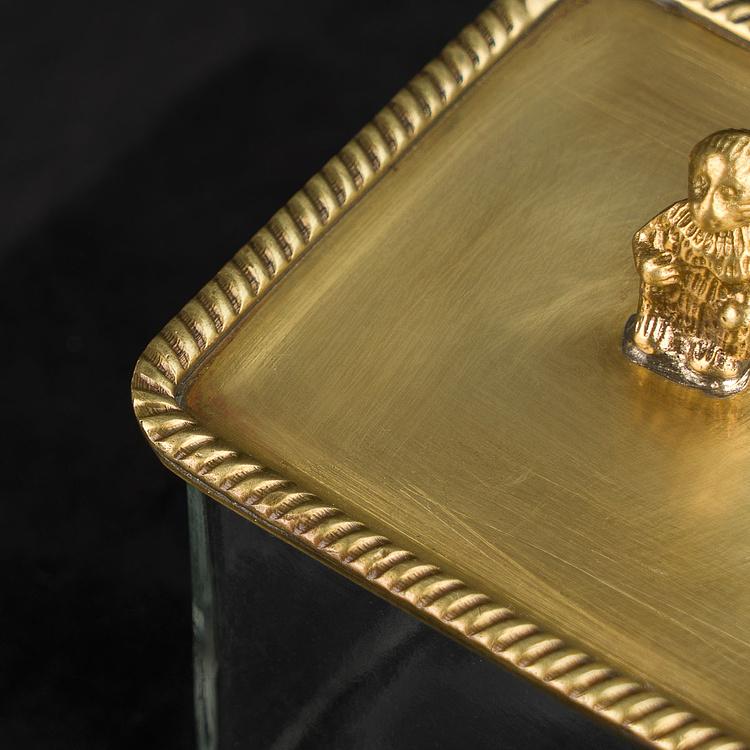 Ёмкость для хранения с латунной обезьянкой на крышке Square Glass Box With Brass Monkey Lid