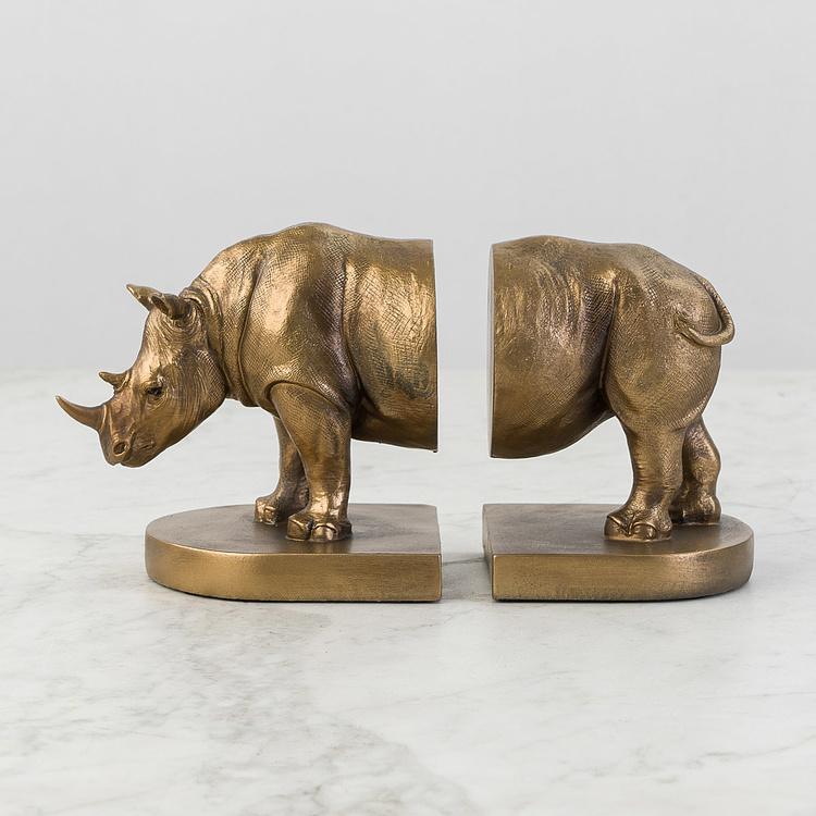 Набор из двух держателей для книг Носорог на овальной подставке Bookend Rhino On Oval Stand