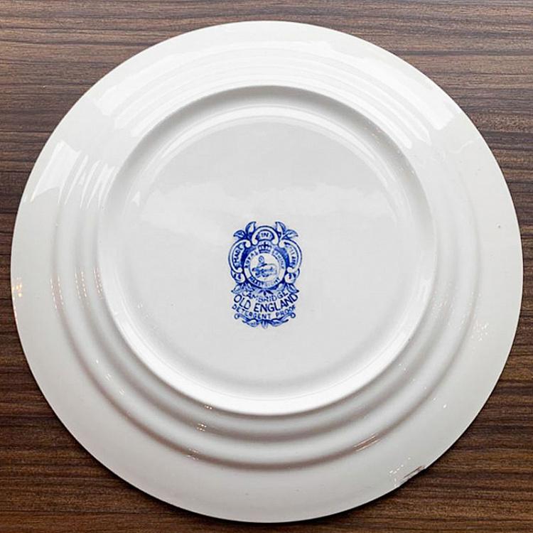 Винтажная тарелка белая с голубым мотивом 10, L Vintage Plate Blue White Large 10