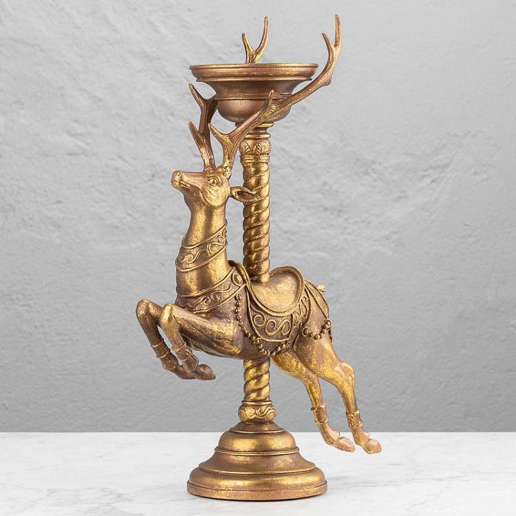 Подсвечник Олень-карусель Antique Carousel Deer Candle Holder Gold