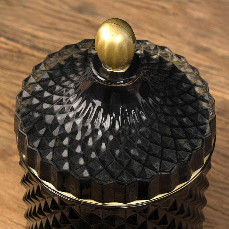 Аромасвеча в чёрном фасетном стакане Блу Колье Дрифтвуд, L Aroma Candle In Black Faceted Glass Blue Collier Driftwood Large