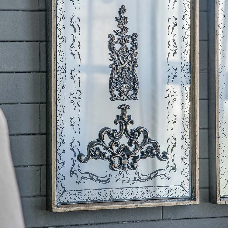 Набор из двух зеркальных декоративных панелей с чёрными узорами в антикварном стиле Set Of 2 Mirror Wall Decor Black