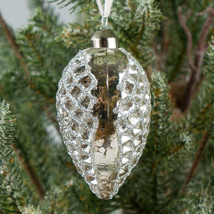 Ёлочная игрушка Серебристое рельефное сердце Relief Heart Shaped Ball Silver 9 cm