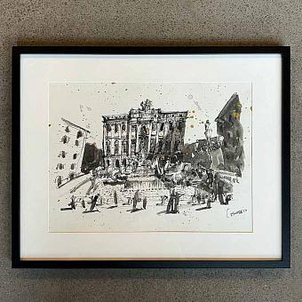Fontana Di Trevi Drawing With Gold