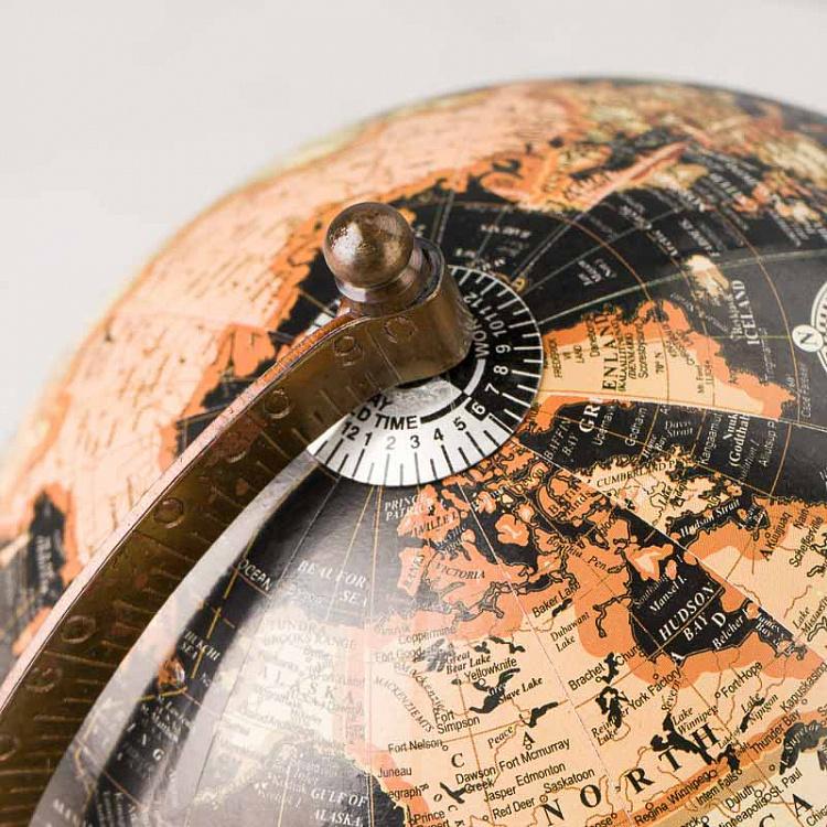 Винтажный чёрный глобус на деревянном основании Vintage Globe Black On Black Base Mango Wood