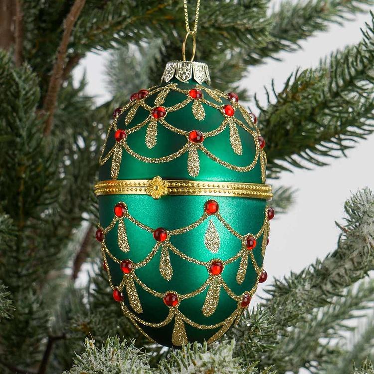 Набор из двух ёлочных игрушек-шкатулок красной и зелёной Set Of 2 Xmas Egg Boxes Jewel Red Green 11 cm