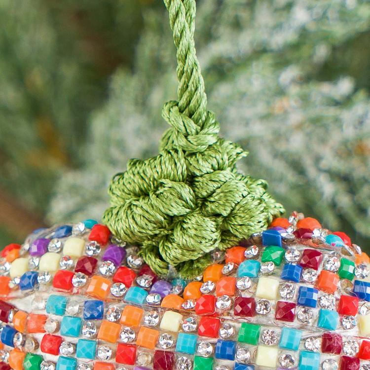 Новогодняя подвеска Разноцветное сердце с салатовой кисточкой Multicolored Heart Pendant With Green Tassel 19 cm