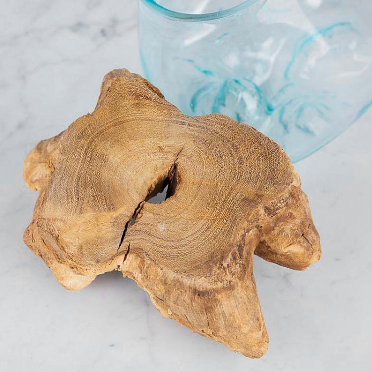 Стеклянная ваза на основании из корней тика Vase Ovale En Verre Sur Support En Racine De Teck