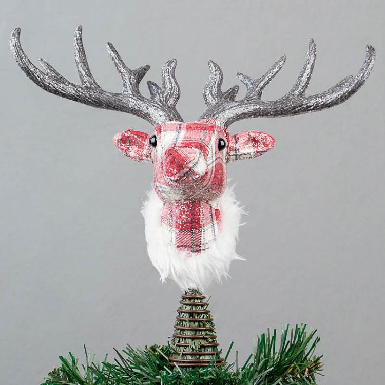 Верхушка на ёлку Голова оленя тартан Fabric Tartan Deer Head Tree Topper Red 33 cm
