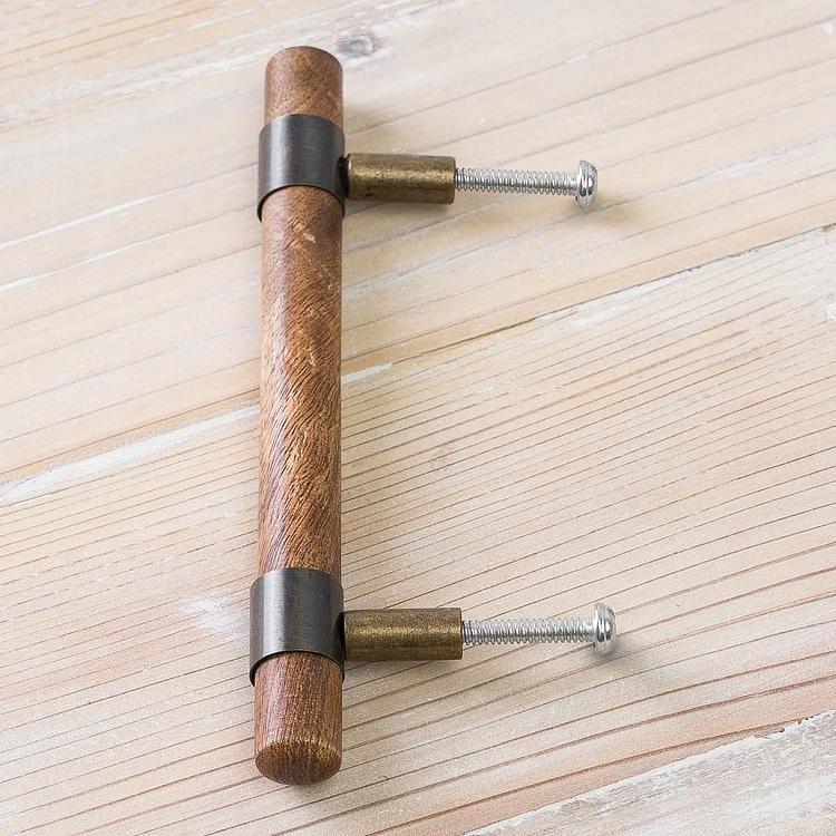 Мебельная ручка-скоба из латуни и дерева Antique Brass And Wood Bar Dresser Door Handle