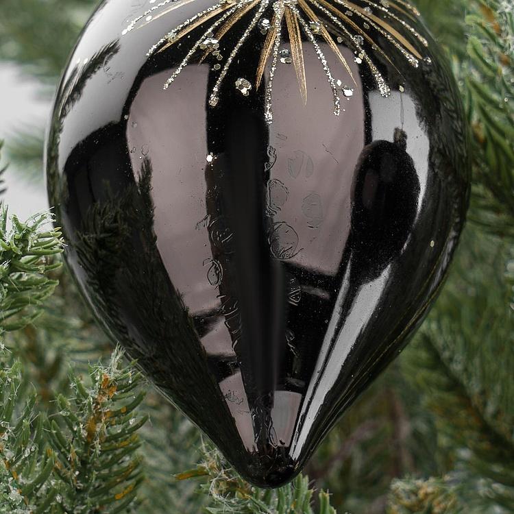 Набор из трёх ёлочных игрушек чёрного цвета Звездопад Set Of 3 Glass Starburst Ball Black 10 cm