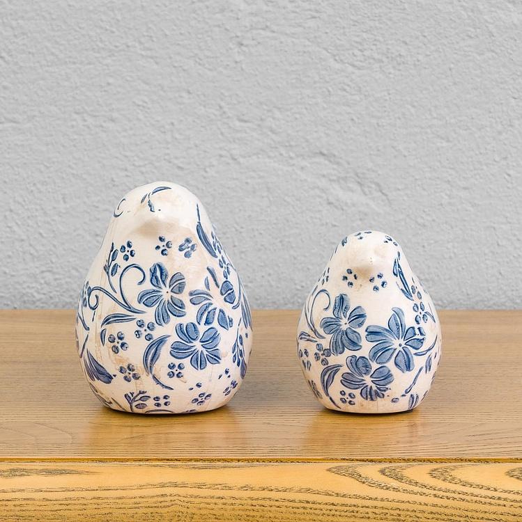 Набор из двух статуэток Птицы с синей росписью Set Of 2 Birds Blue Painted