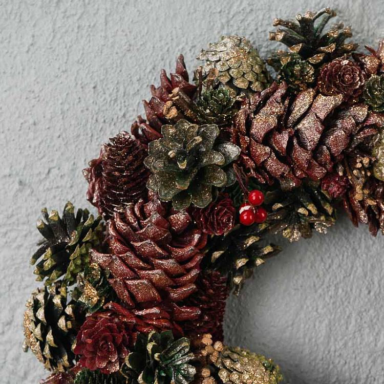 Новогодний позолоченный венок с шишками Gilt Berry Pinecone Wreath Green Brown 34 cm