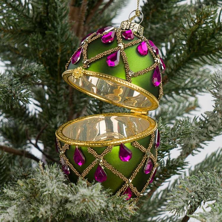 Набор из двух ёлочных игрушек-шкатулок Зелёное и фиолетовое яйцо Set Of 2 Xmas Egg Boxes Jewel Net Green Purple 10 cm
