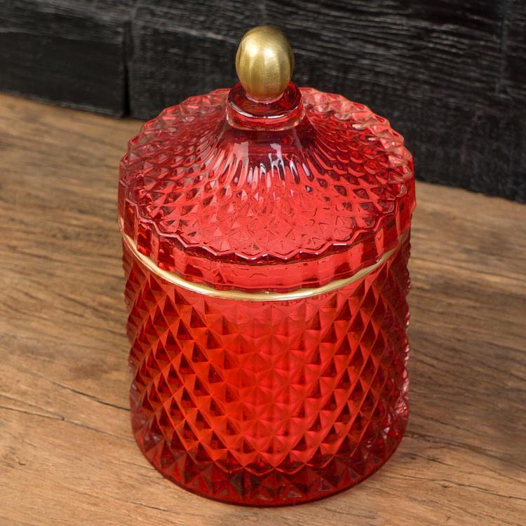 Аромасвеча в красном фасетном стакане Фиолетоволистная роза, L Aroma Candle In Red Faceted Glass Berry Rose Large