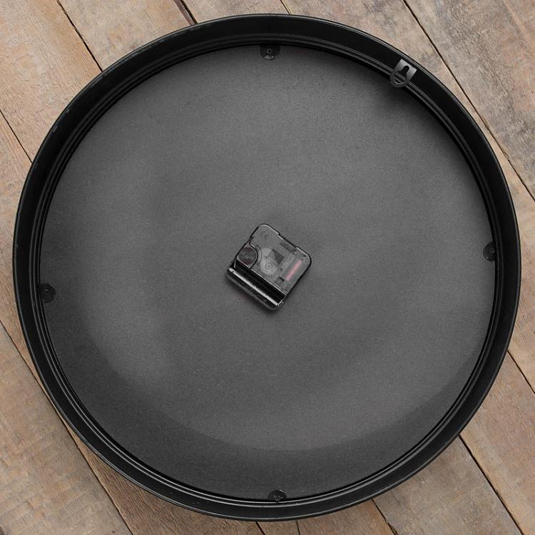 Чёрные настенные часы с деревянным циферблатом Black Clock With Wood Face