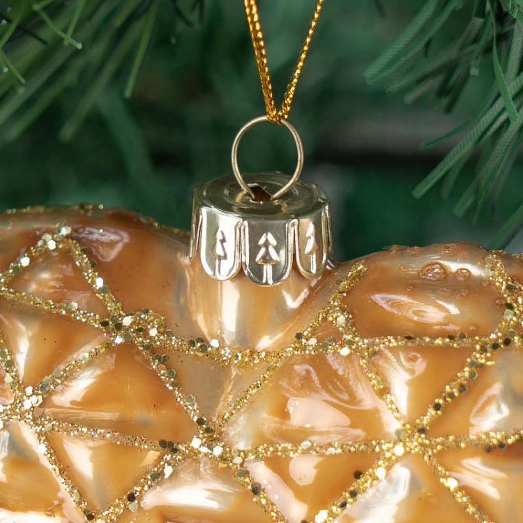 Ёлочная игрушка Текстурированное сердце 3D Glass Glitter 3D Textured Heart Gold 12 cm