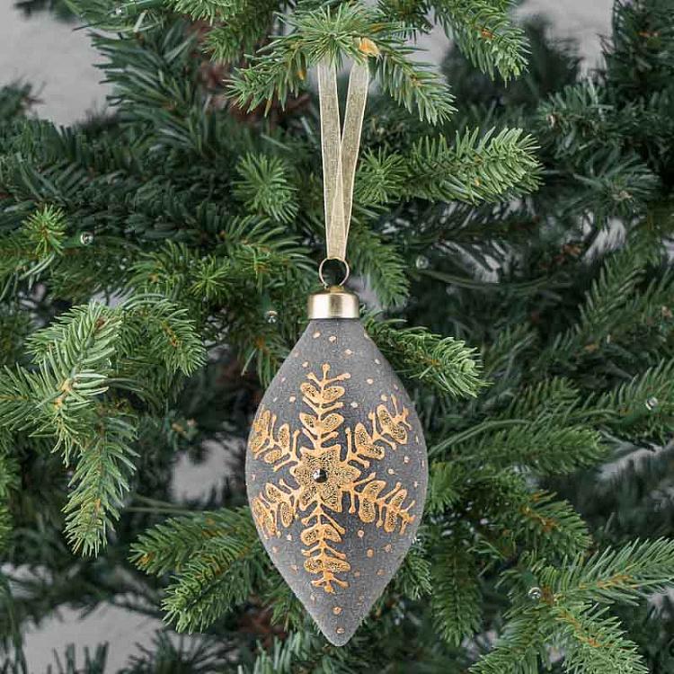 Ёлочная игрушка в форме Серой шишки со снежинкой Cone With Snowflake Grey 8 cm
