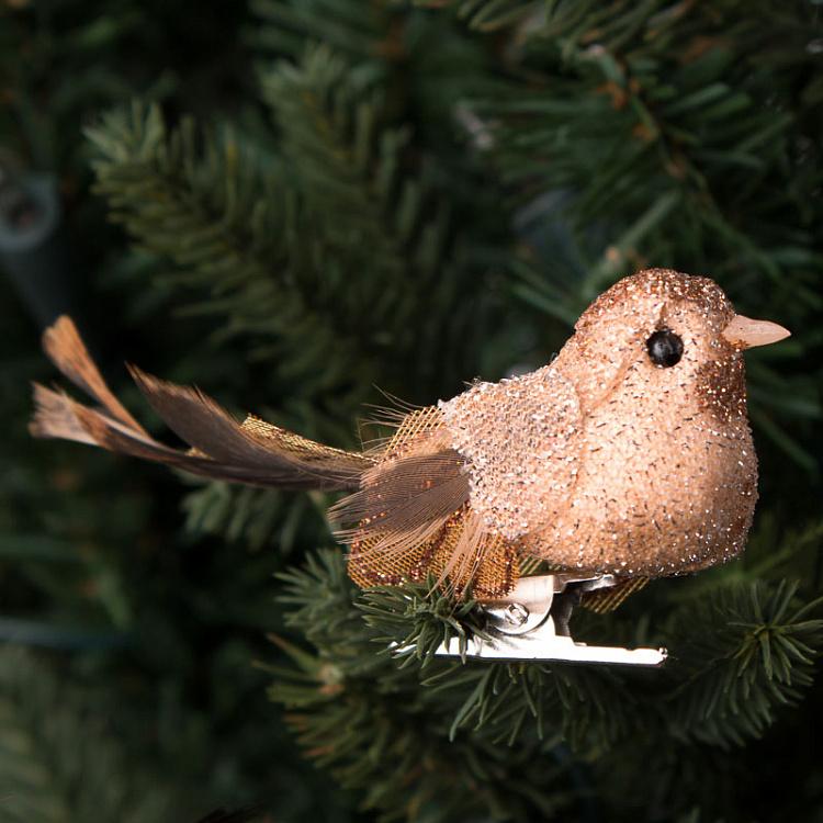 Набор из трёх ёлочных игрушек Блестящие птички на прищепке Set Of 3 Glitter Birds On Clip Pink/Brown 9 cm
