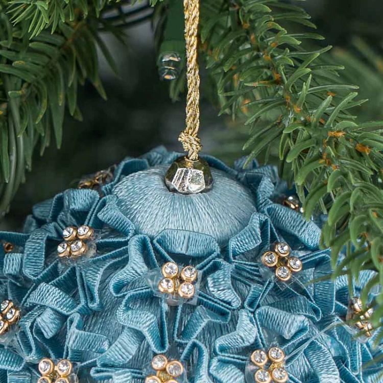 Ёлочная игрушка Голубой шар с цветами Flower Ball Blue 9 cm