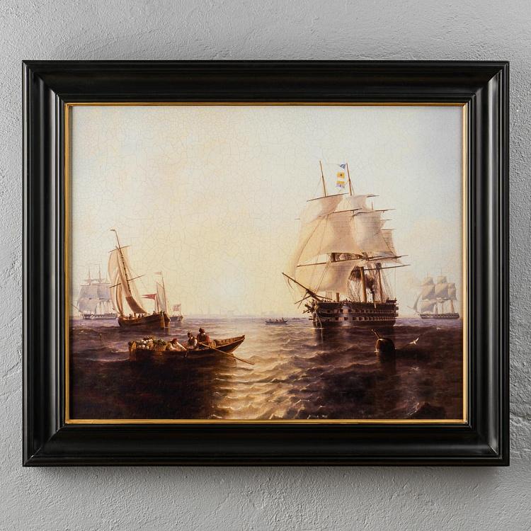Картина-олеография в чёрно-золотой раме Возвращение на вёслах с припасами Rowing Back With Supplies, ANTB Frame