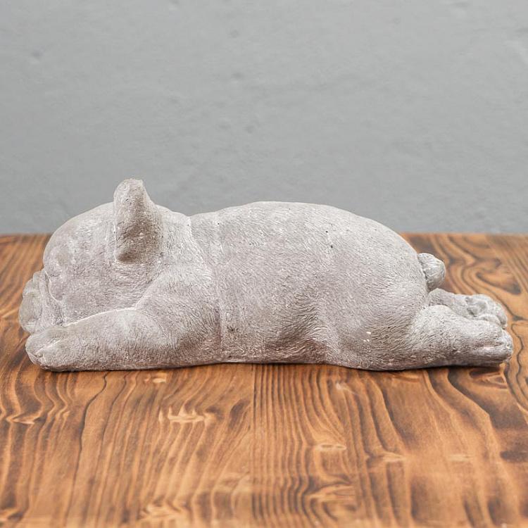 Серая статуэтка Лежащий французский бульдог Lying French Bulldog Grey