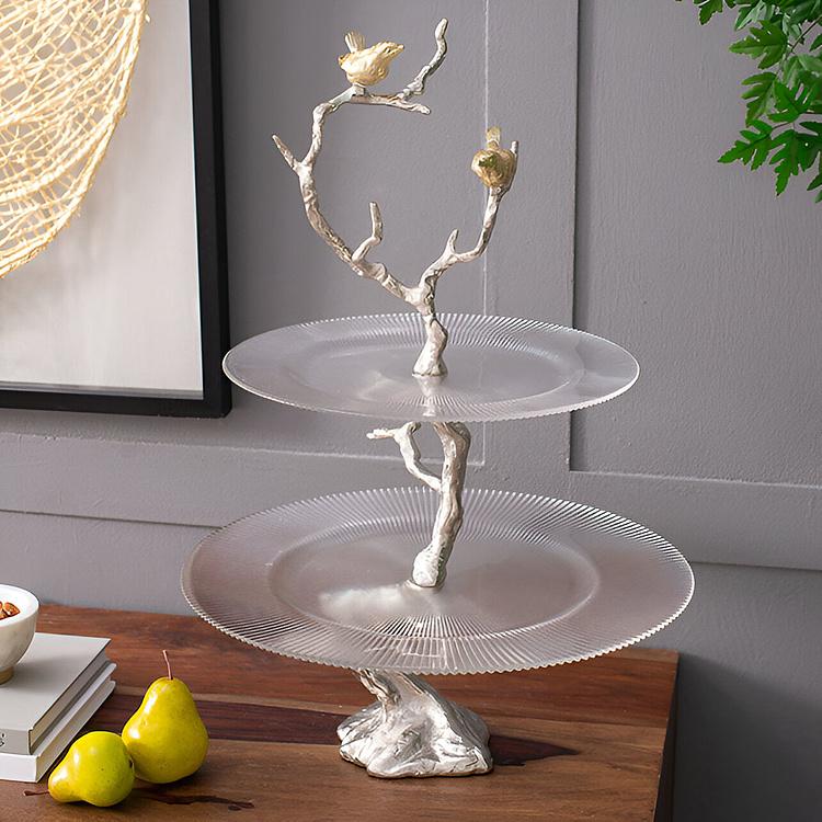 Двухуровневая сервировочная подставка с птицами Atelier 2 Tier Plates Clear