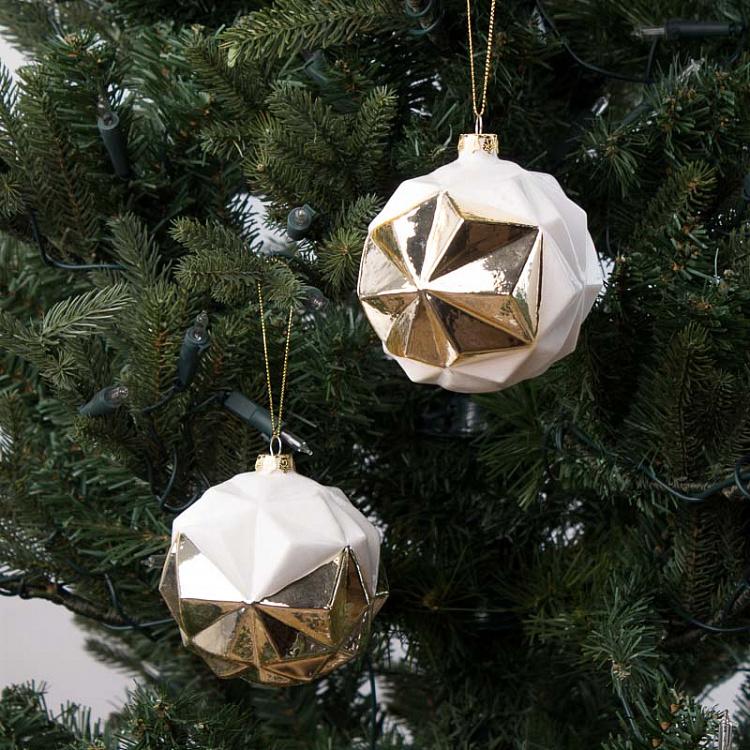 Набор из двух ёлочных шаров Пирамиды Set Of 2 Glass Pyramid Balls Cream/Gold 9 cm