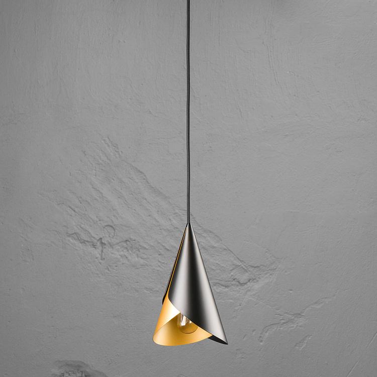 Чёрно-латунный подвесной светильник Рожок на чёрном проводе Cornet Black Brass With Black Cord