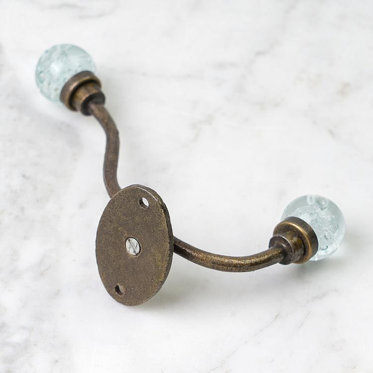 Двухрожковый крючок со стеклянными наконечниками Art Deco Bubble Glass Hook