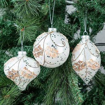 Set Of 3 Glass Leaf Balls White 14,5 cm