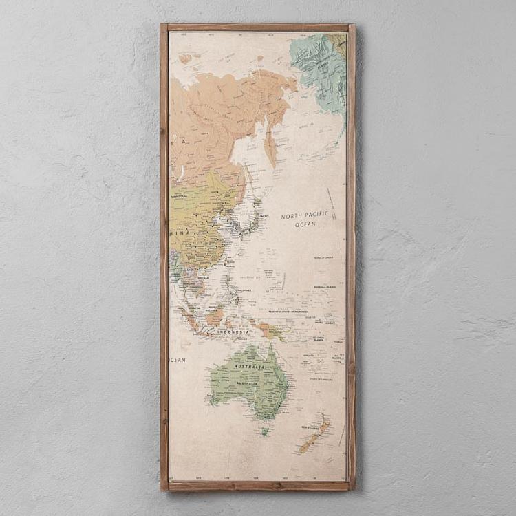 Винтажная картина-принт из четырёх частей Карта мира Set Of 4 Panels Wood Vintage Worldmap