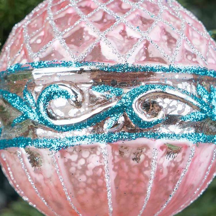 Ёлочная игрушка Розовый шар с голубым узором Blue Pattern Ball Pink 8 cm