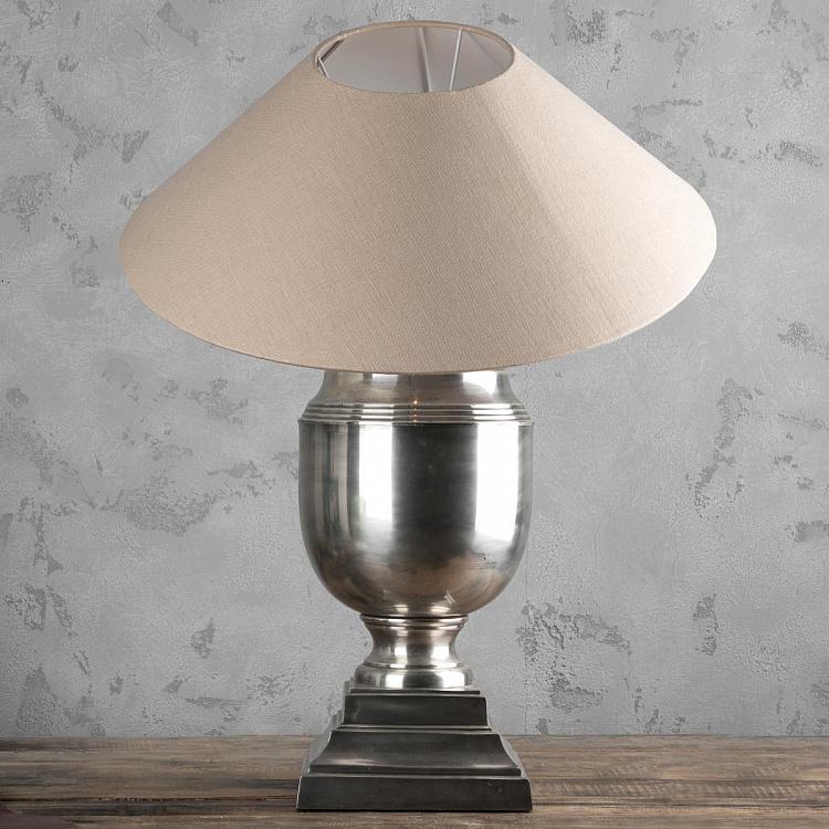 Настольная лампа с бежевым льняным абажуром Кубок XL Table Lamp Trophy Tarnished Silver XL With Shade Hemp Sand Coolie