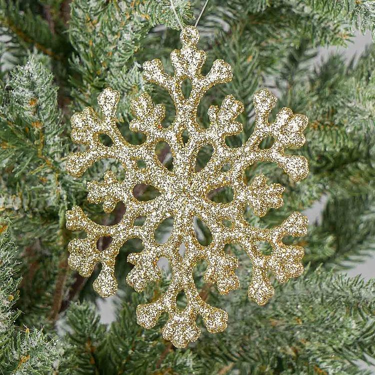 Ёлочная игрушка Золотая снежинка с блёстками Glitter Flat Snowflake Gold 12,5 cm