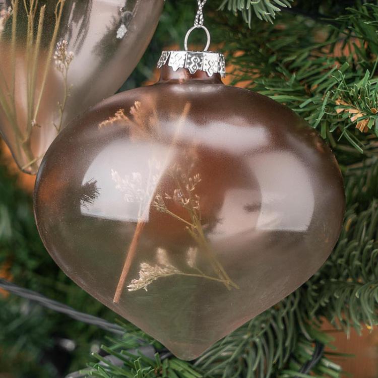 Набор из двух прозрачных ёлочных шаров с сухоцветами внутри Set Of 2 Glass Dried Flower Balls Clear/Brown 10 cm