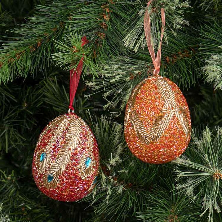Ёлочная игрушка с бисерным орнаментом оперения Яйцо Пчелоед Xmas Hanging Egg Guepier 10 cm