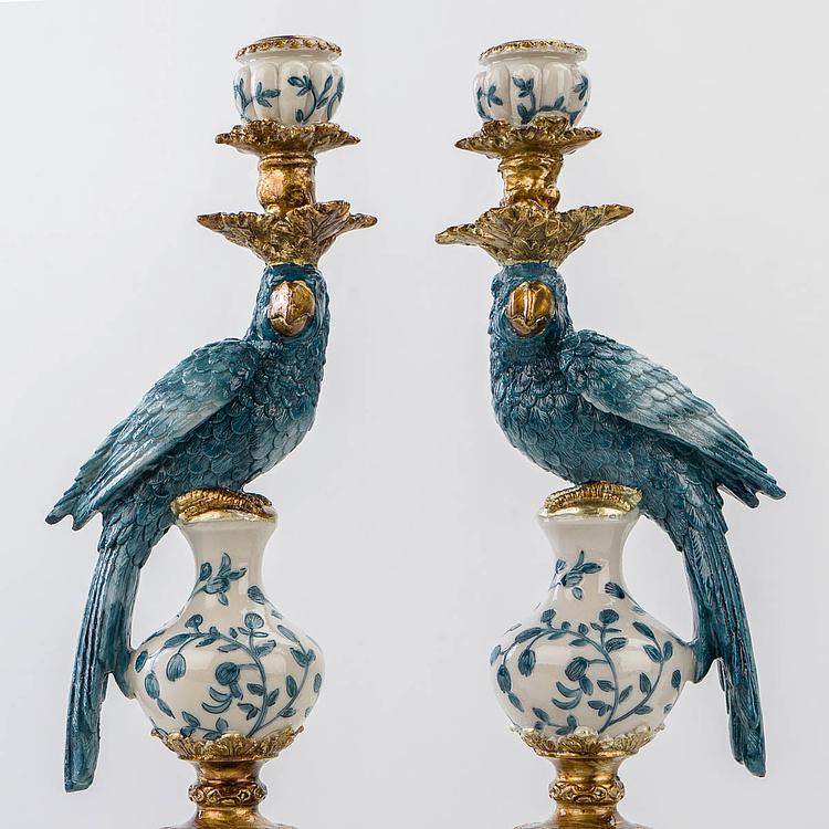 Набор из двух подсвечников Голубые попугаи Set Of 2 Candle Holders Parrots Blue