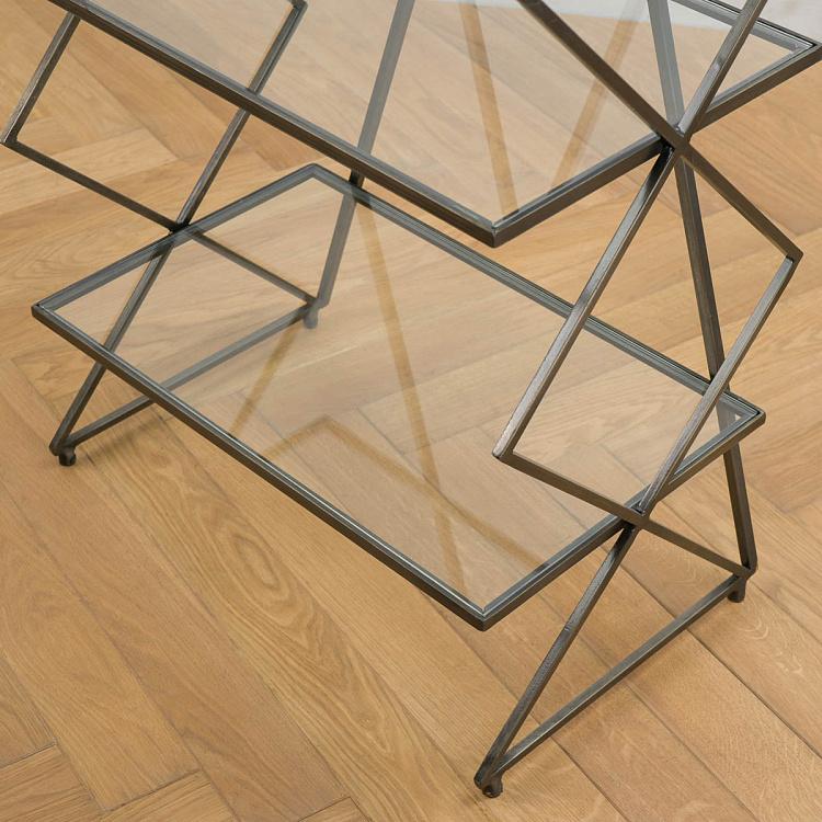 Железный стеллаж со стеклянными полками Зигзаг Iron Shelf Zig Zag Metal And Glass